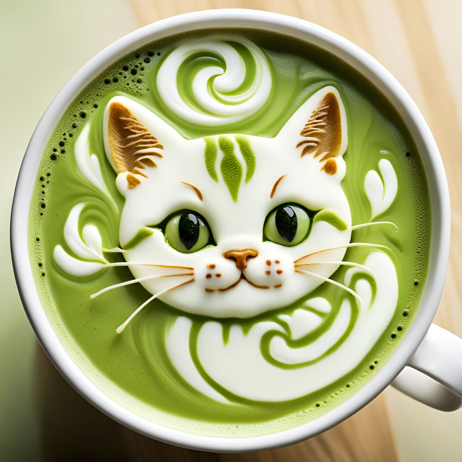 Matcha Green Tea Latte Foam Cat