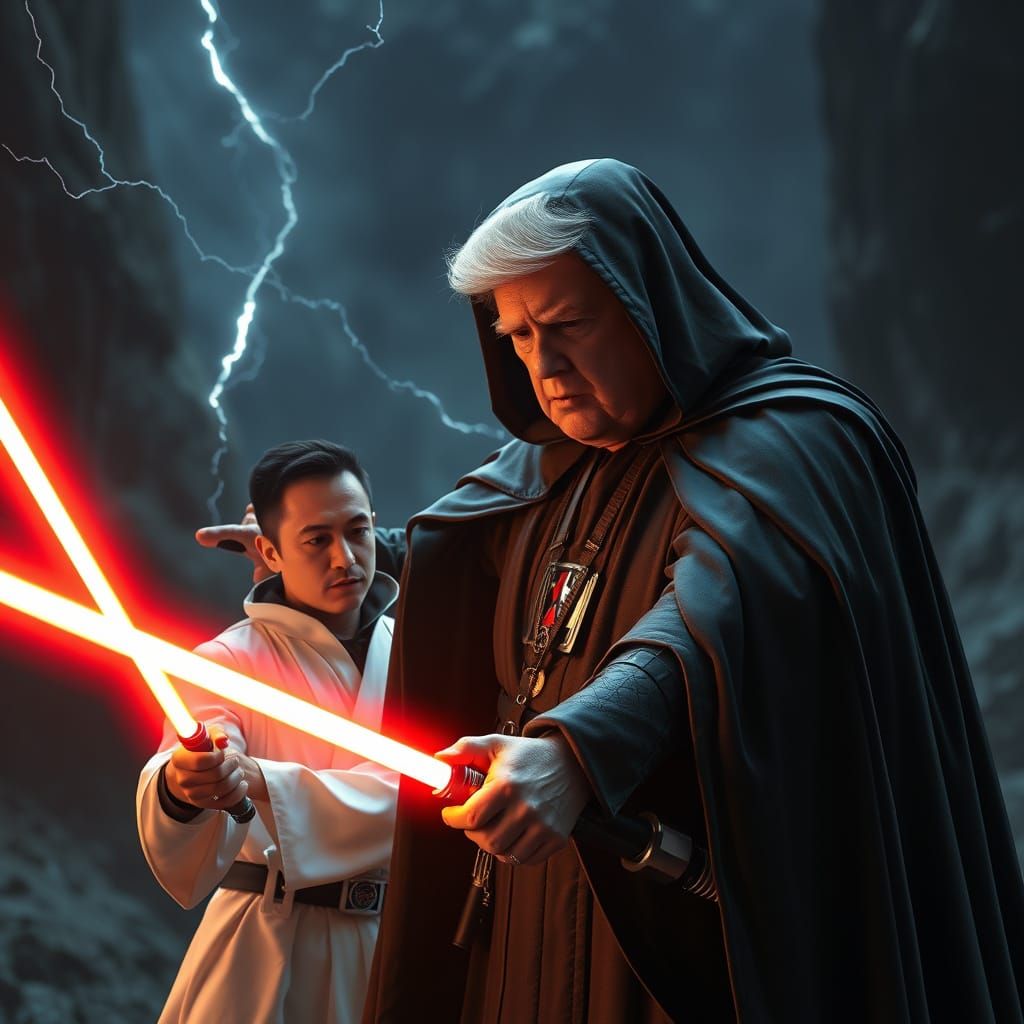 Sci-Fi Emperor Targets Jedi Knight in Dystopian Scene