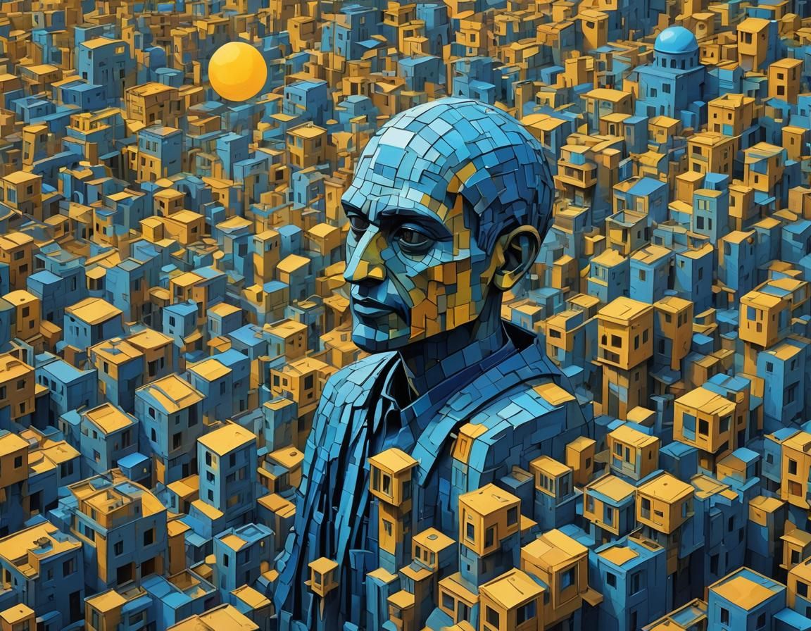 Cubist Post-Apocalyptic Scene in Expressionist Style