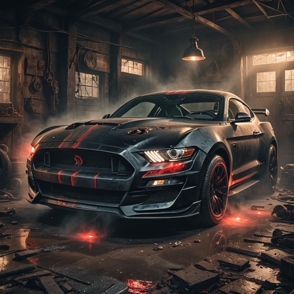 Haunted Ford Shelby with Glowing Eyes, Dark Fantasy Art
