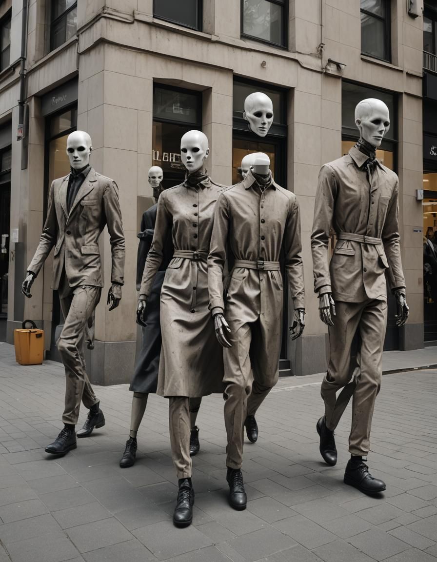 Creepy Mannequins Walking: Realistic 64 Megapixel Rendering