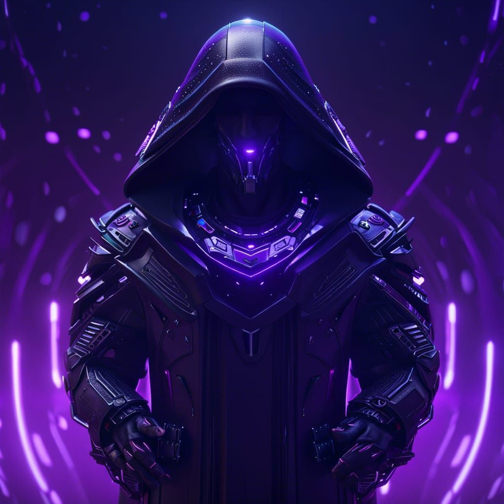 Hooded Figure in Cyberpunk Purple Cyberspace