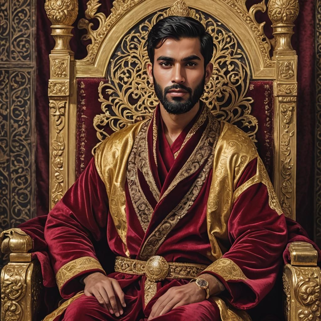 Young Arab King in Velvet Robe: Impressionist Oil Painting