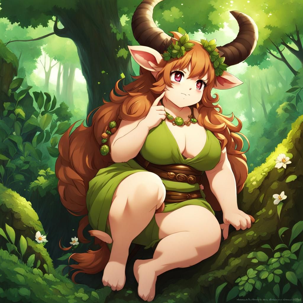 Chubby Satyr Druid in Anime Style