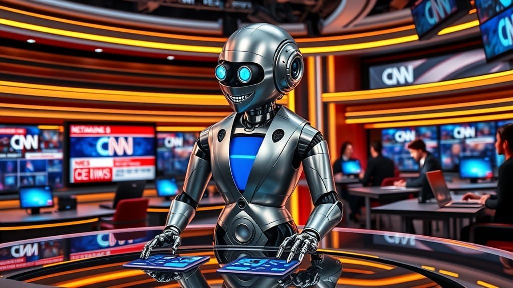 Rosie the Robot Anchors News in Futuristic Studio
