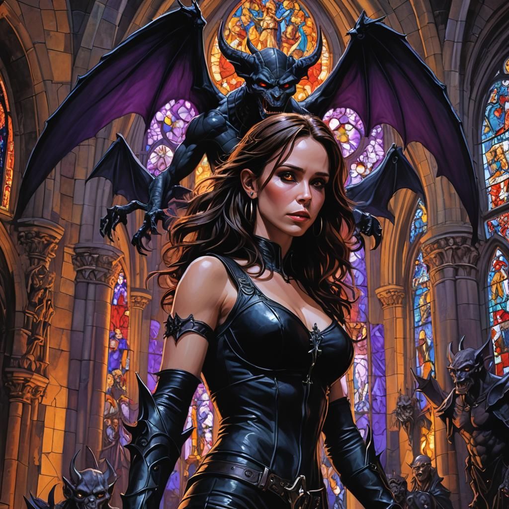 Gothic Demoness in Saint Nicholas Church, Dark Fantasy Art