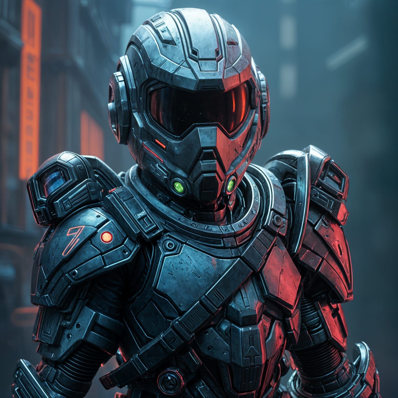 Sci-Fi Bounty Hunter in Futuristic Exoskeleton Armor