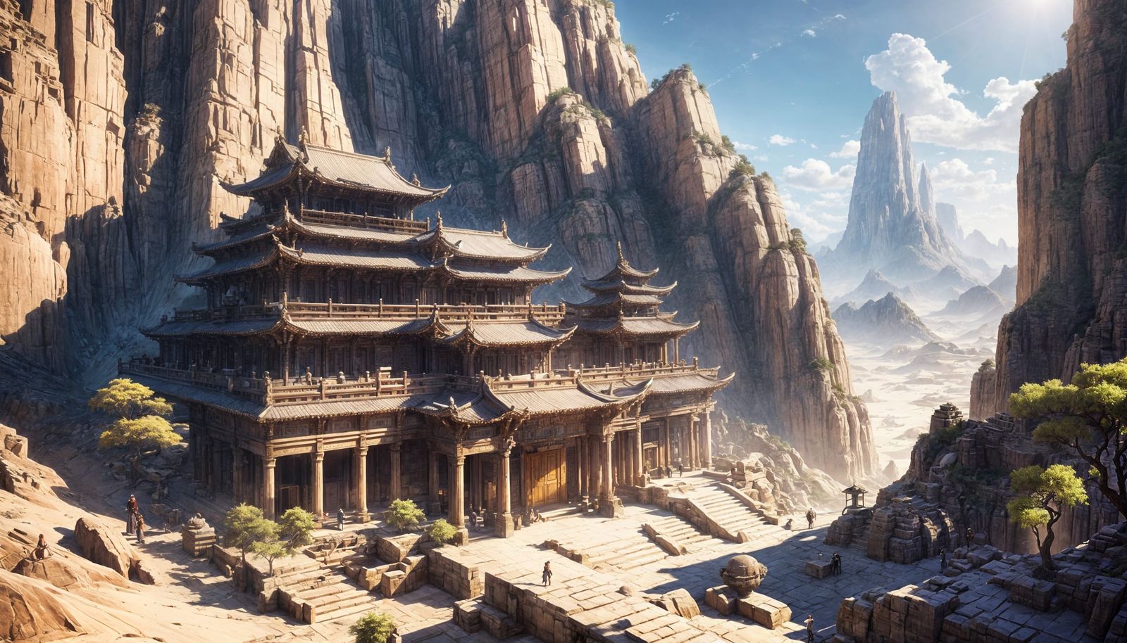 Desert Temple Mountain Carving in Anime Style