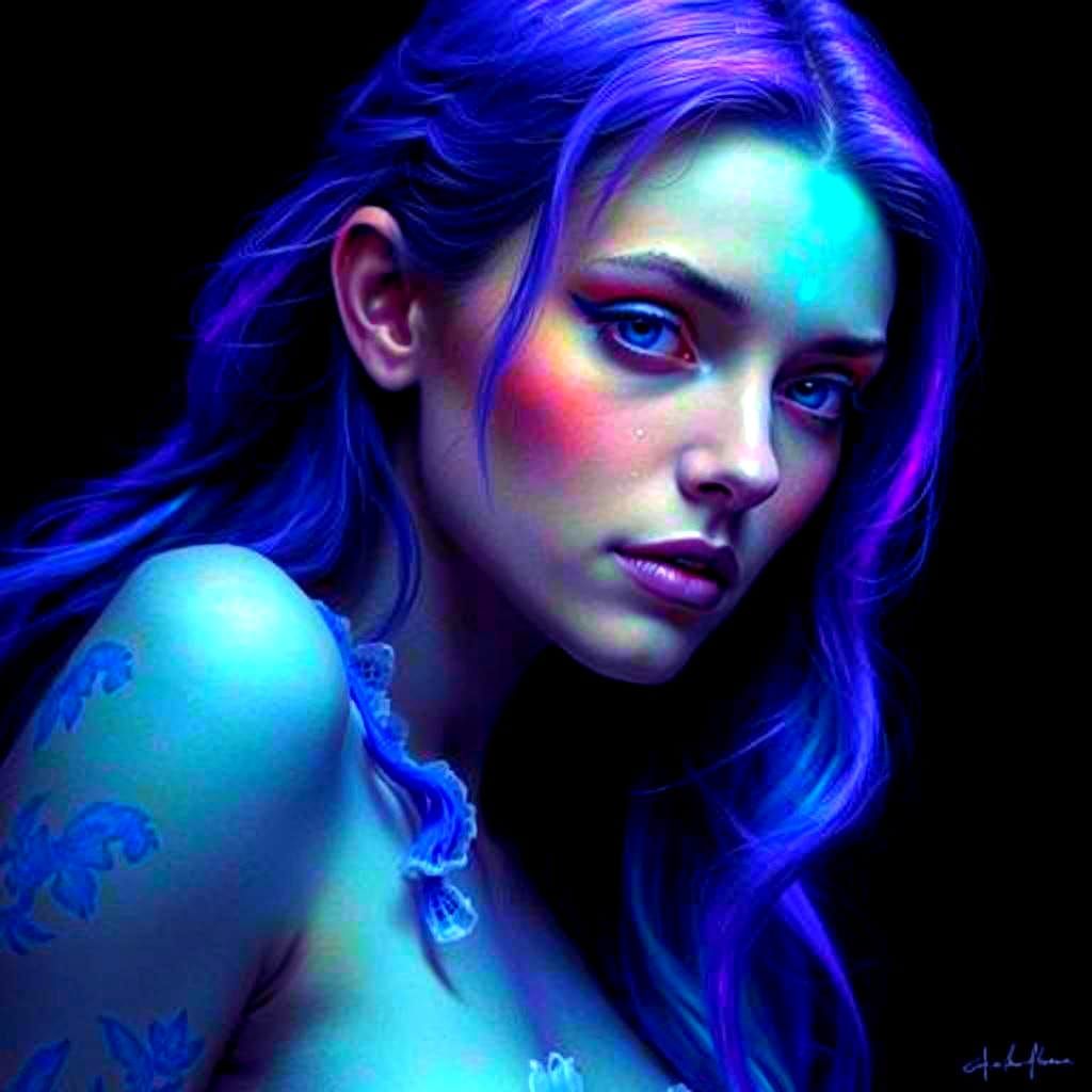 Sensual Gothic Woman in Psychedelic Neon Light