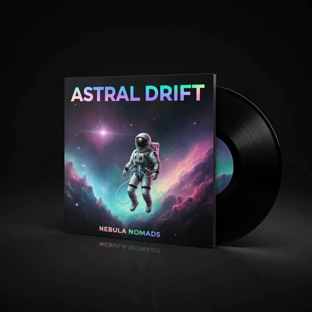 Astral Drift Album Cover: Cosmic Astronaut in Nebula