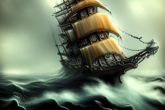 Mysterious Ghost Pirate Ship in Harbour Seascape