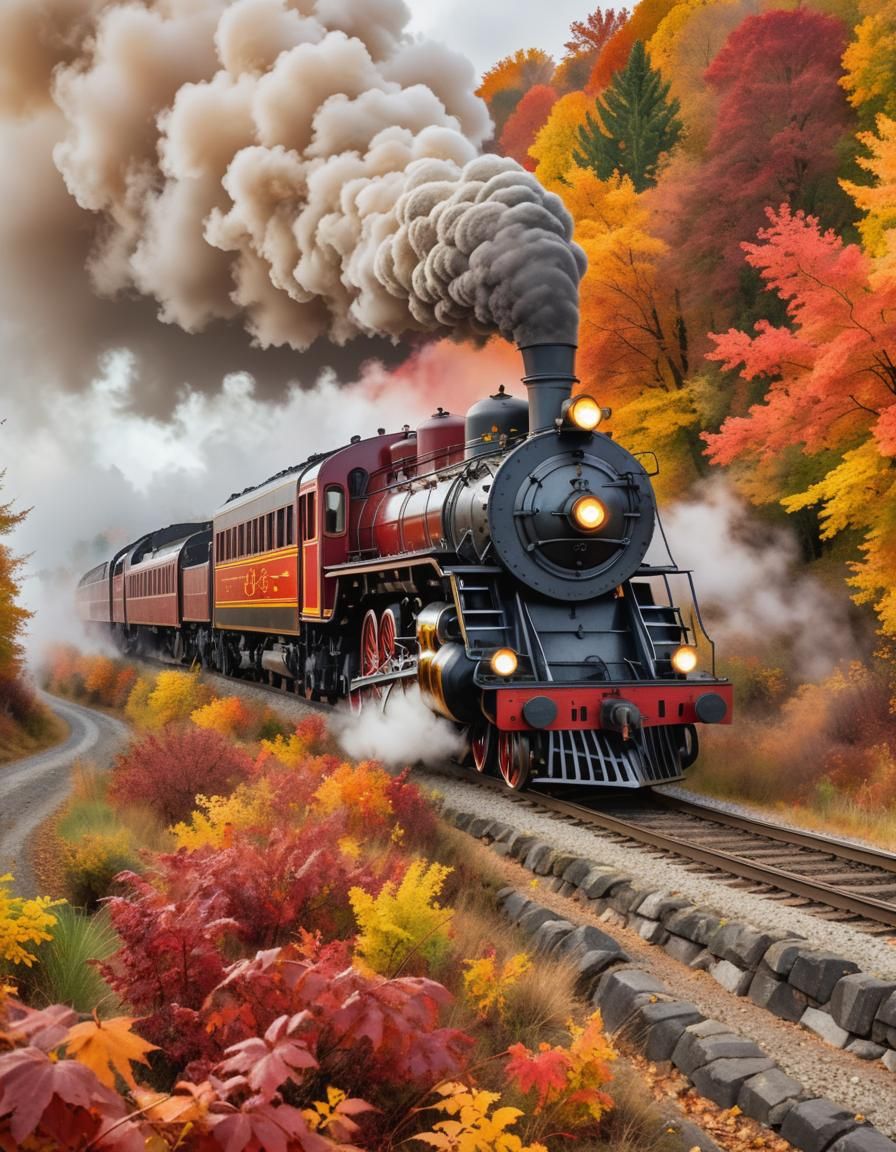 Autumn Steam Train Journey Through Colorful Countryside