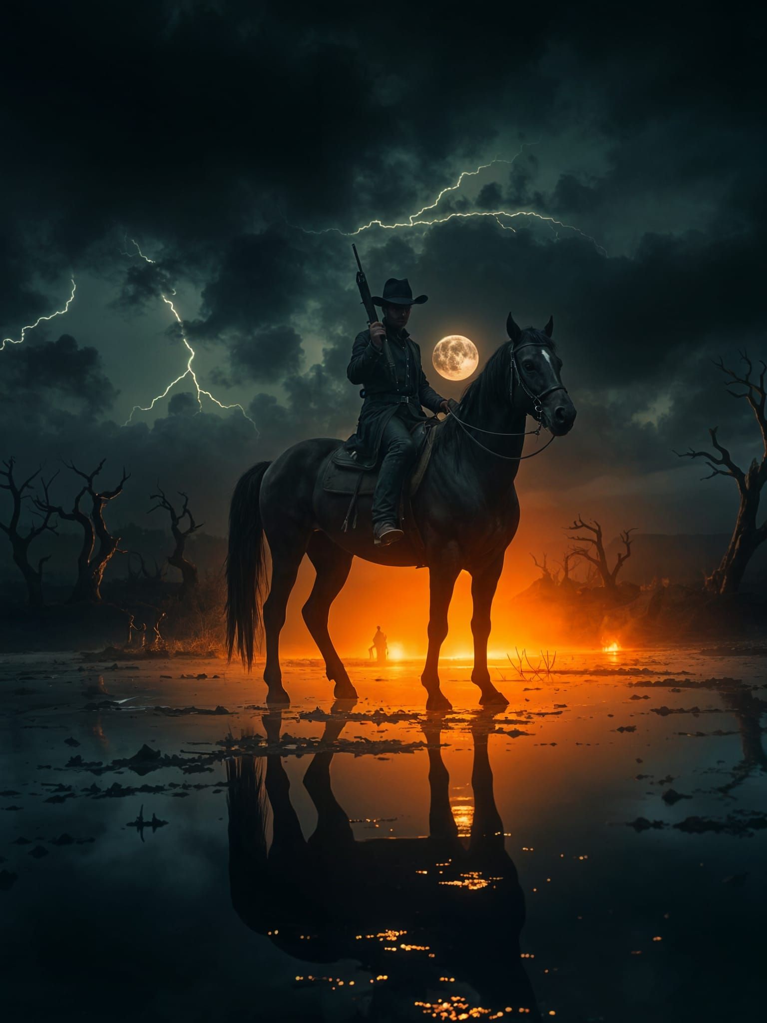 Mysterious Horseman in Stormy Cinematic Landscape
