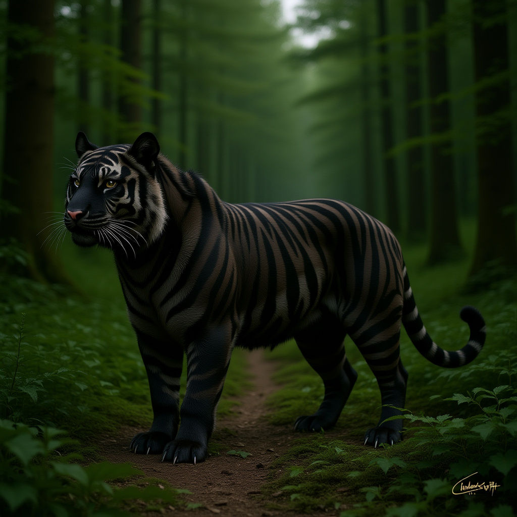 Rare Black Tiger with Three White Stripes
