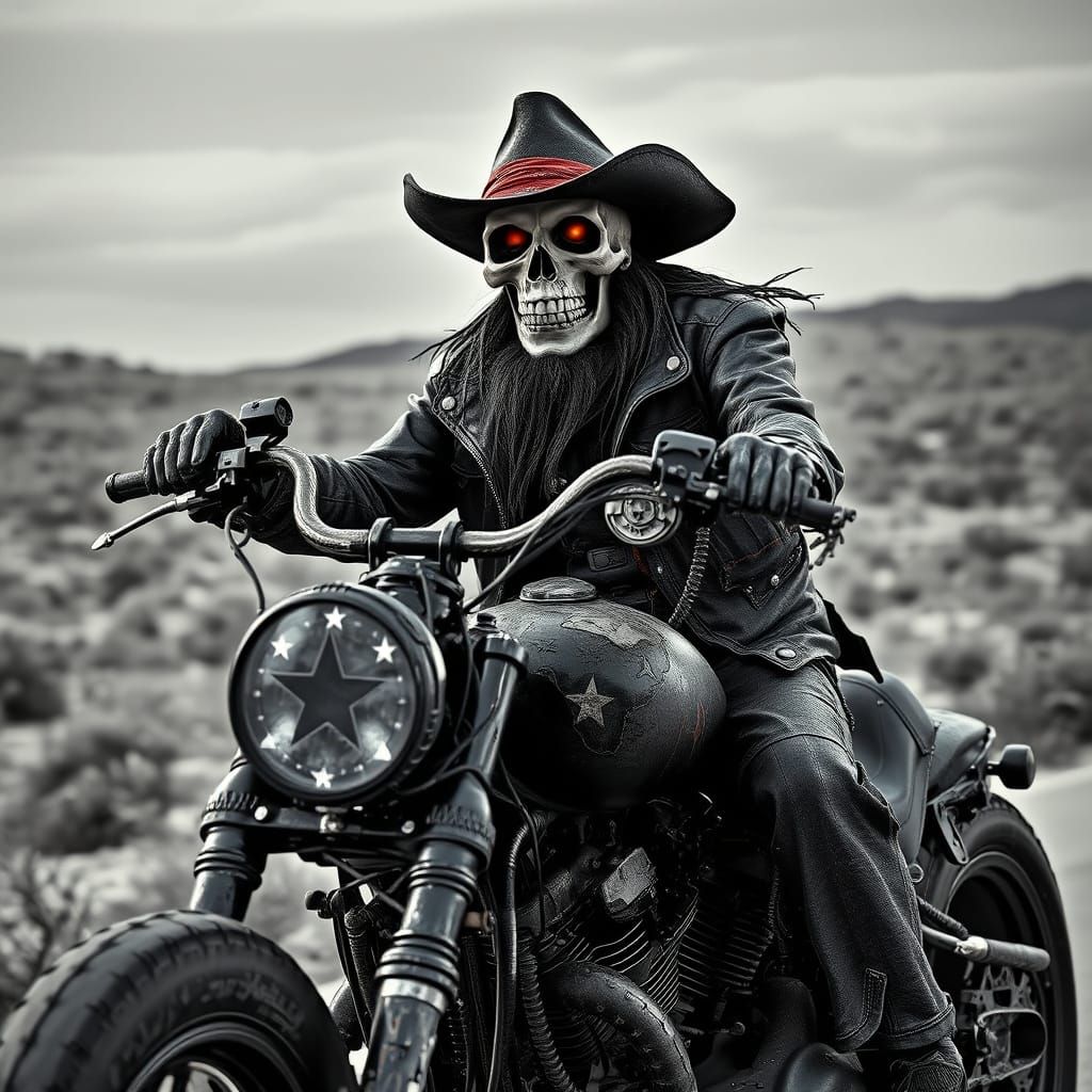 Cowboy Skeleton Rides Chopper in Texas: Matte Painting