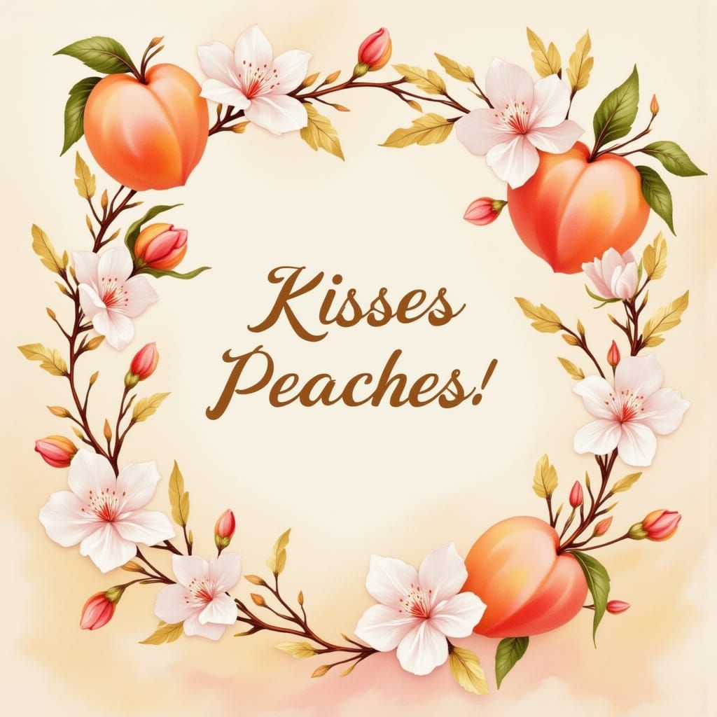 Ethereal Peach Blossoms with Whimsical Cursive Text
