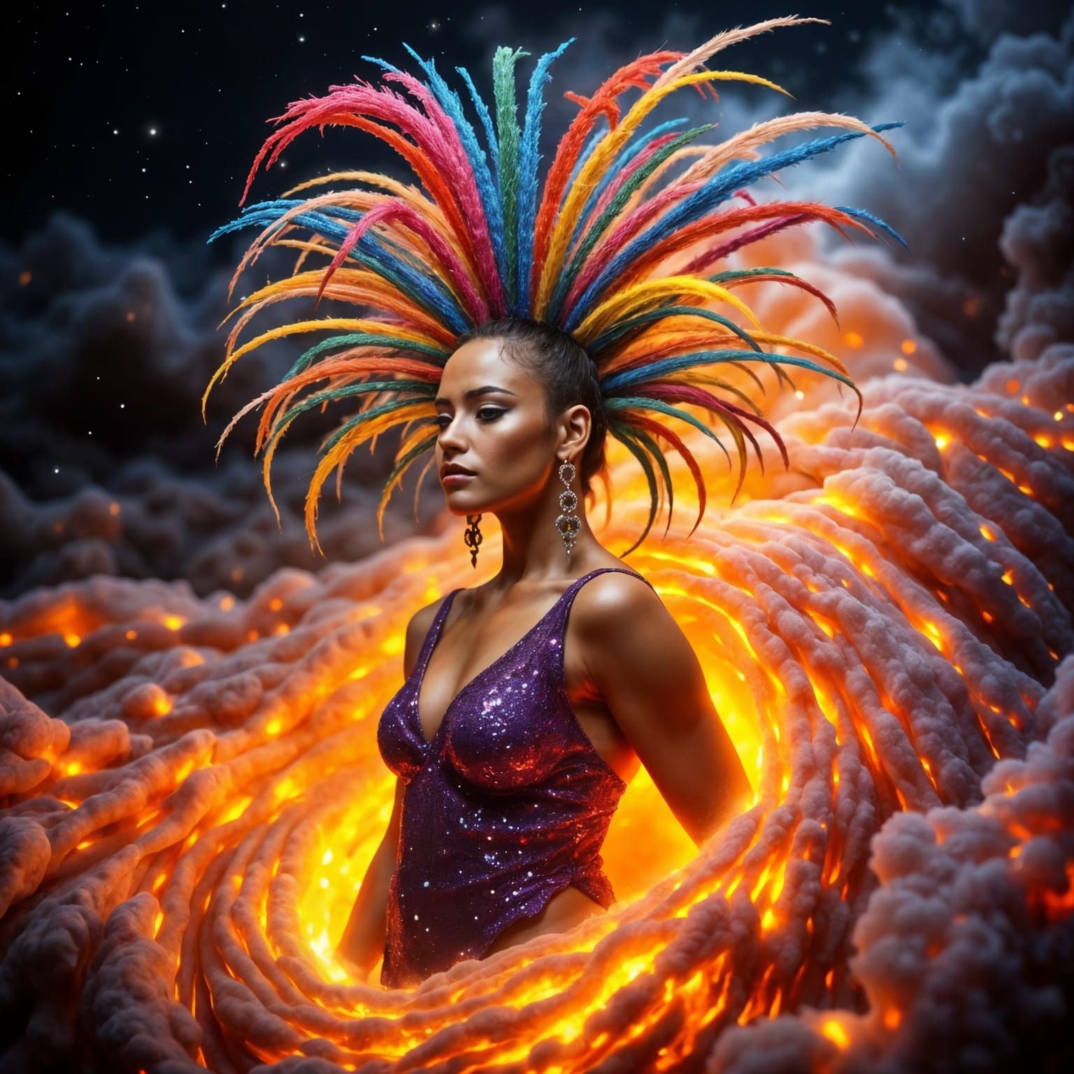 Hyperrealistic Portrait of a Woman with a Rainbow-Colored Mo...