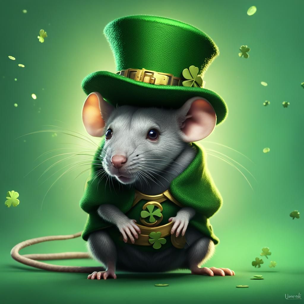 Rat in St. Patrick's Day Hat