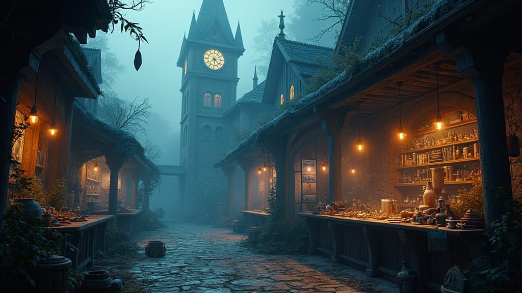 Mystical Watchmaker's Workshop in a Dreamy, Ethereal Landsca...