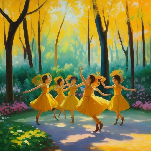 Children Dancing in Sunlit Garden, Fauvist Impressionism