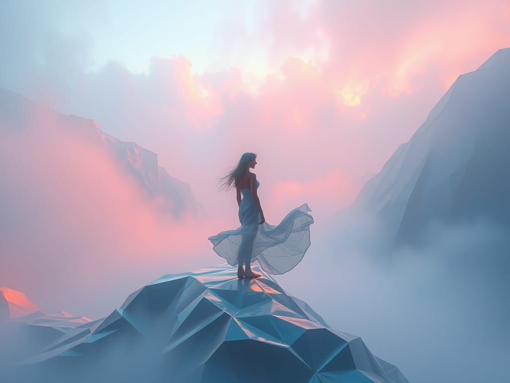 Ethereal Figure Drifting Through Dreamscape in Digital Art