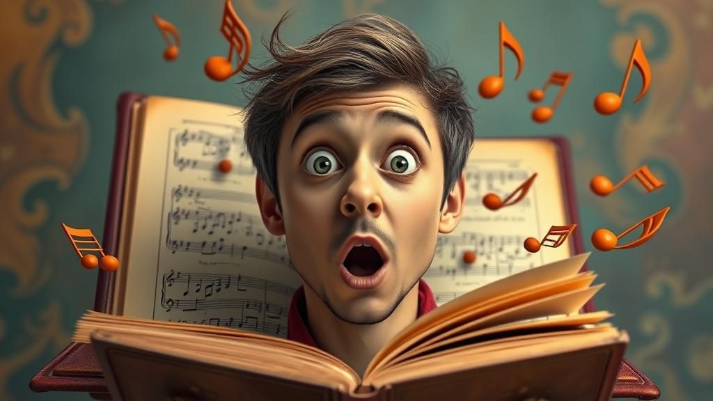 Surprised Person Watches Music Notes Emerge From Book
