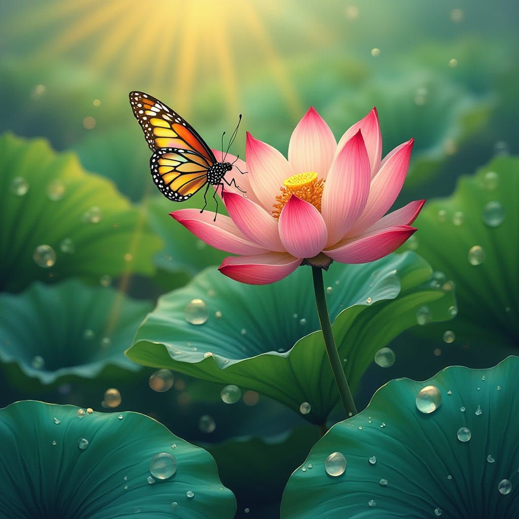 Whimsical Lotus Dreamscape in Vibrant Watercolor Style