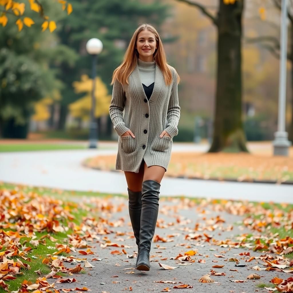 Woman Walking in Autumn Park