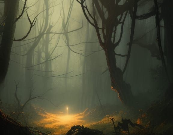 Sinister Forest Trail with Ghost, Matte Painting