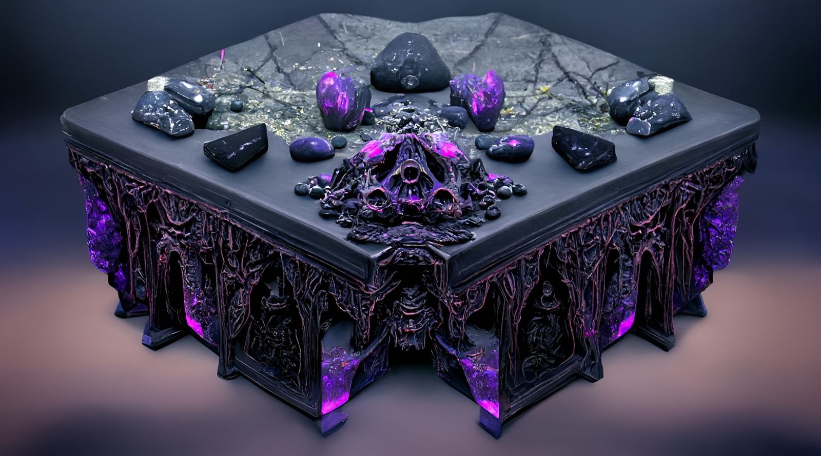 Dark Purple Stone Altar in Photorealistic Style