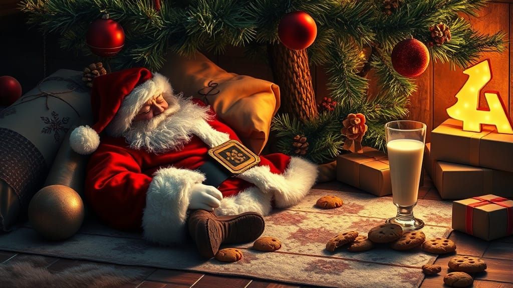 Lazy Santa Caught Snoozing Under the Christmas Tree
