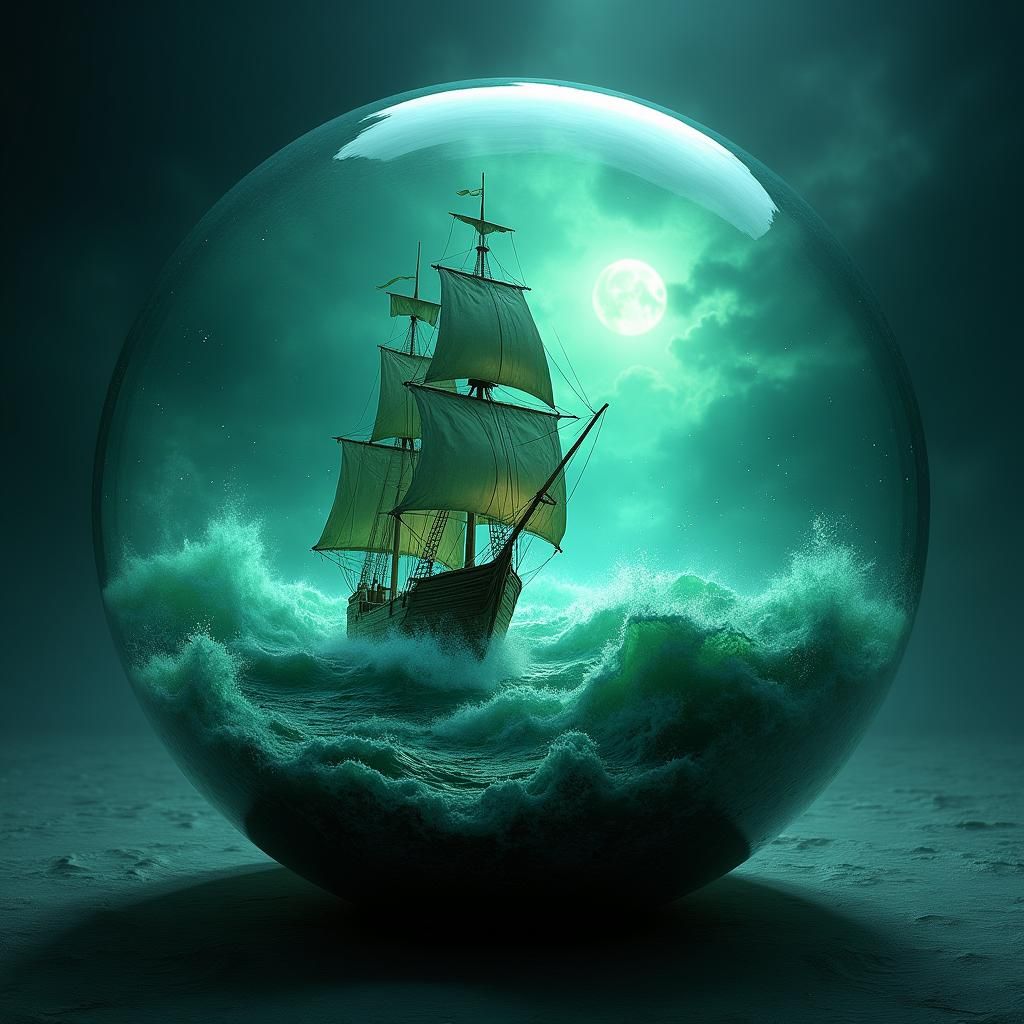 Stormy Seas in Glass Orb, Digital Art