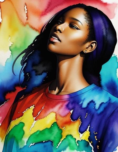 Vibrant Watercolor of African American Women with Ink Splash...