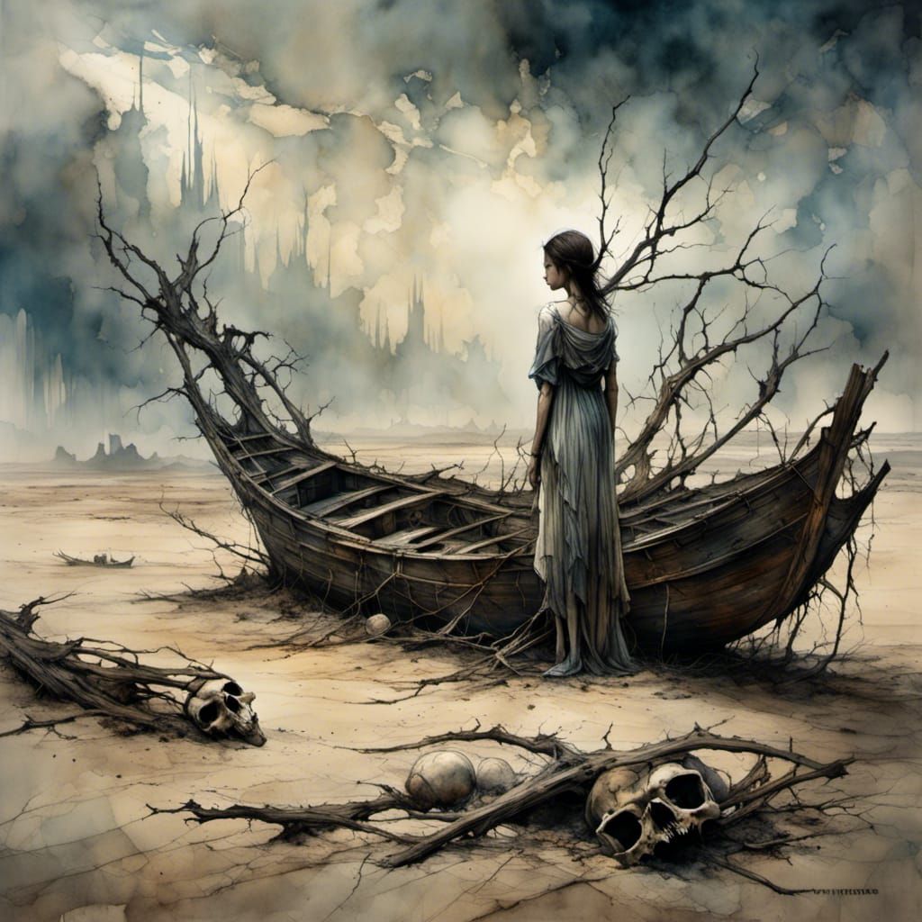 Desert Girl Contemplates Abandoned Wasteland