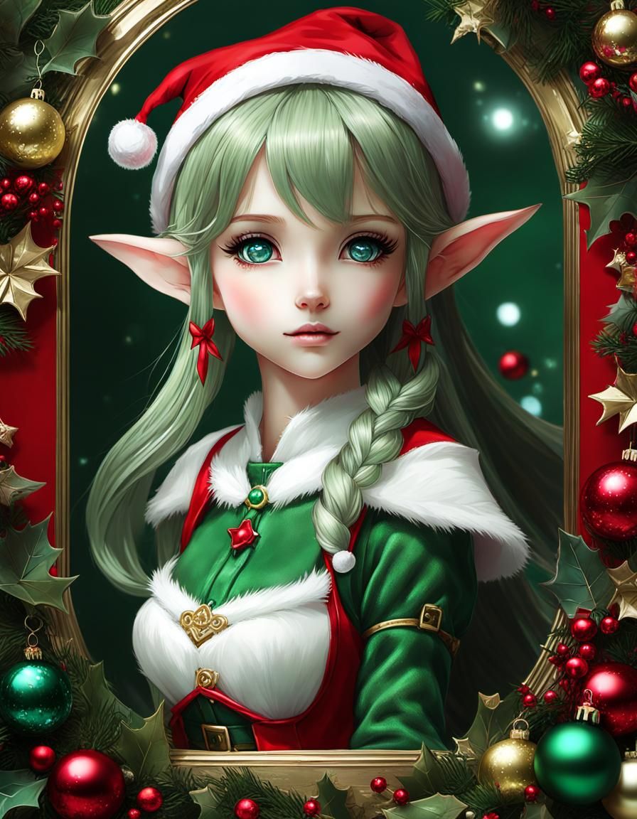 Kawaii Elf Doll in Christmas Colors