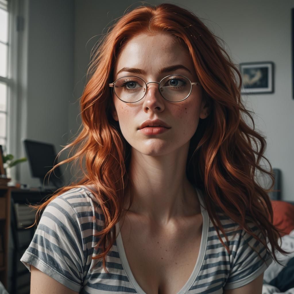 Portrait of a Redhead Meditating in Dorm Room