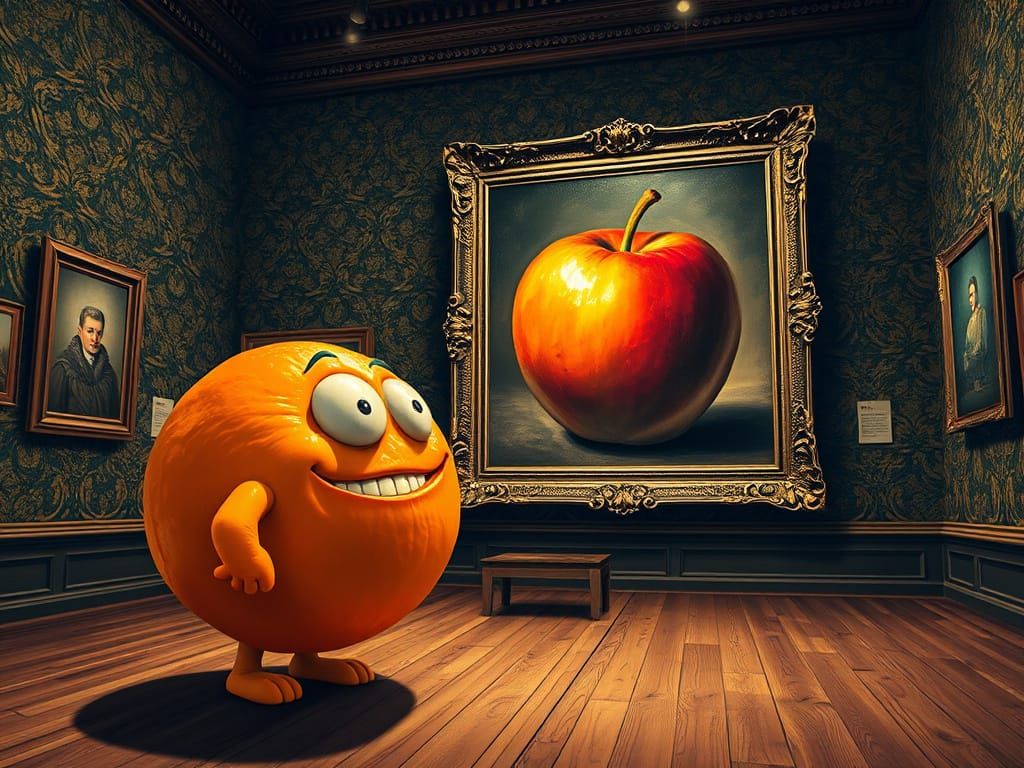 Vibrant Orange Transfixed by Majestic Apple Portrait in Surr...