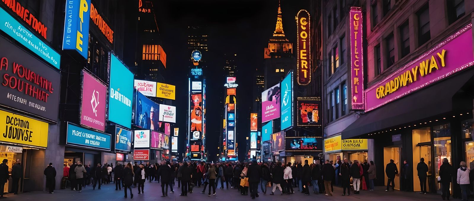 Neon Lights on Broadway at Night