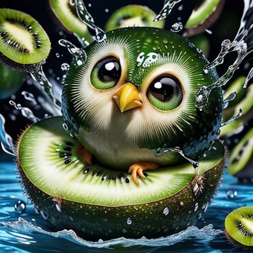 Kiwi Bird Splash: A Photorealistic Fantasy Art