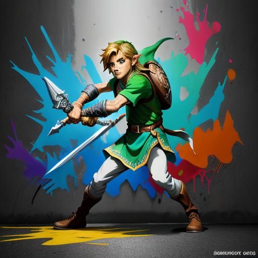 Link from Zelda as Graffiti Splash Art