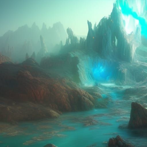Aquamarine Raw Crystals: Detailed Matte Painting