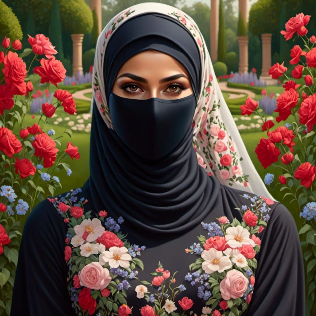 Beautiful Niqabi Woman Portrait in Garden Setting