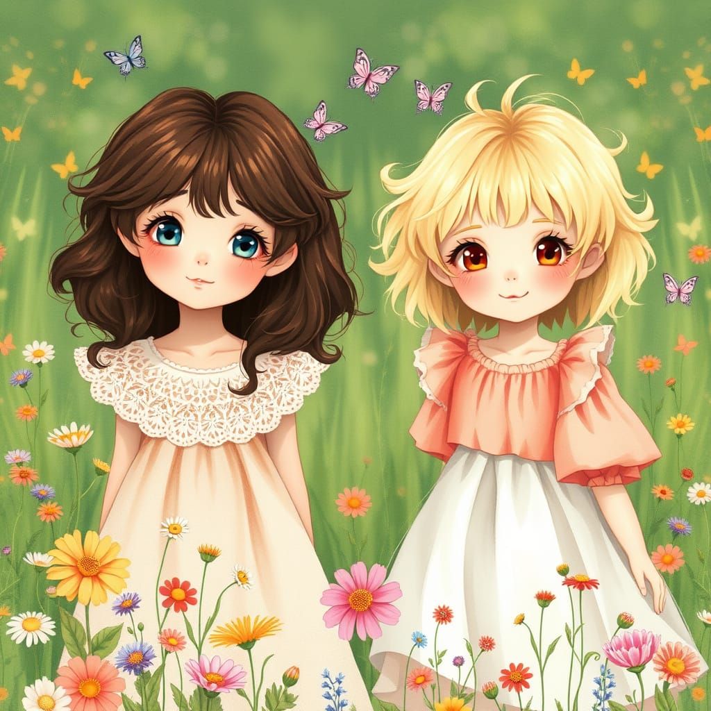 Whimsical Childhood Friends in Pastel Paradise