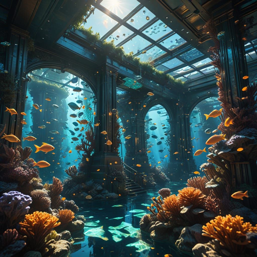 Solarpunk Coral Reef with Solar Panel Fish
