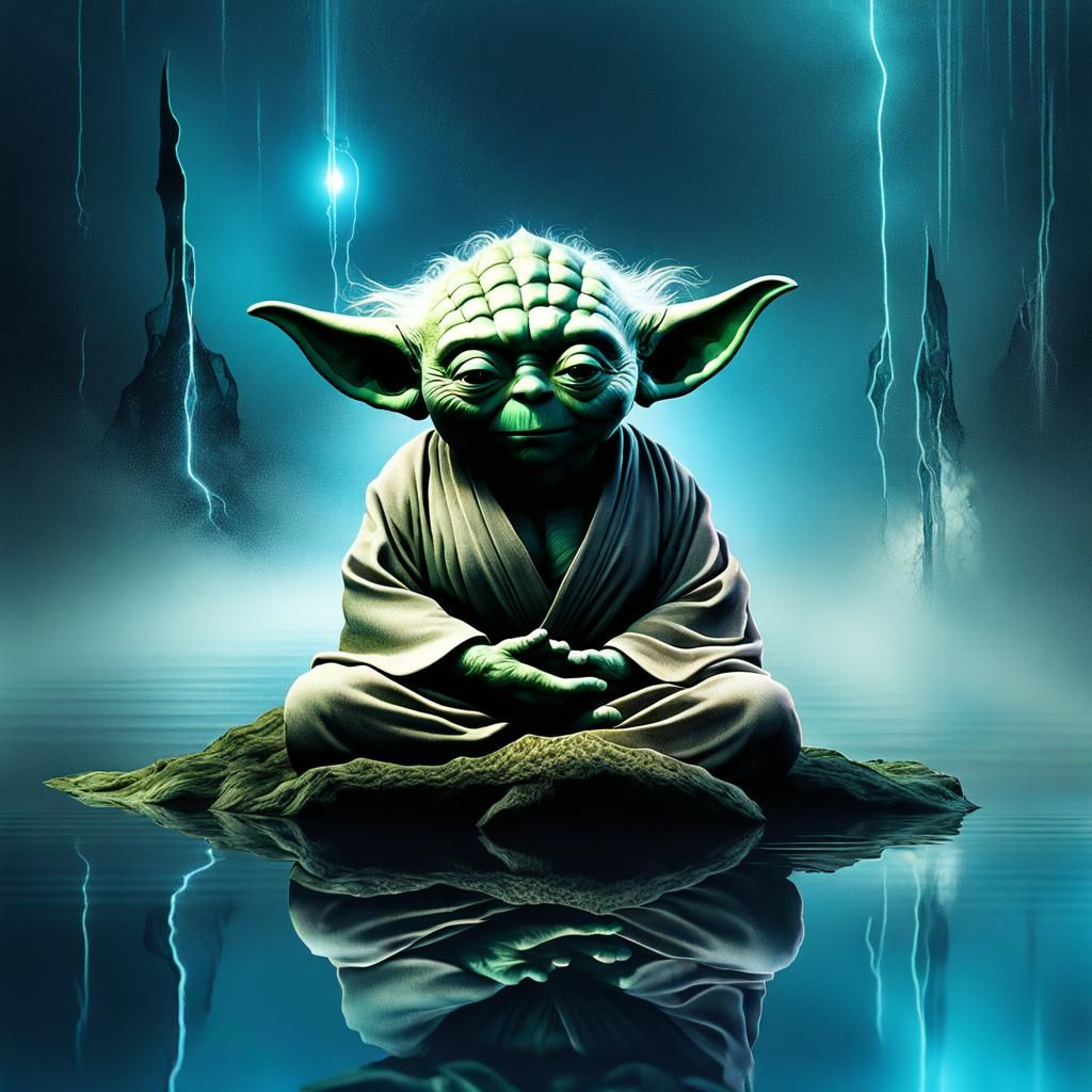 Yoda Meditating in Pond: Surreal Digital Art