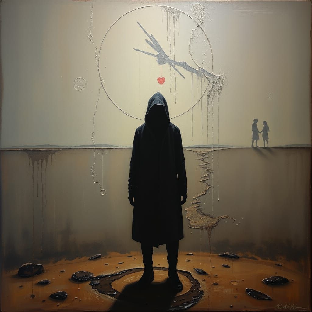 Melancholic Figure in Surrealist Landscape