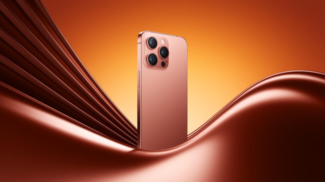 Rose Gold Smartphone with Orange Wave Background