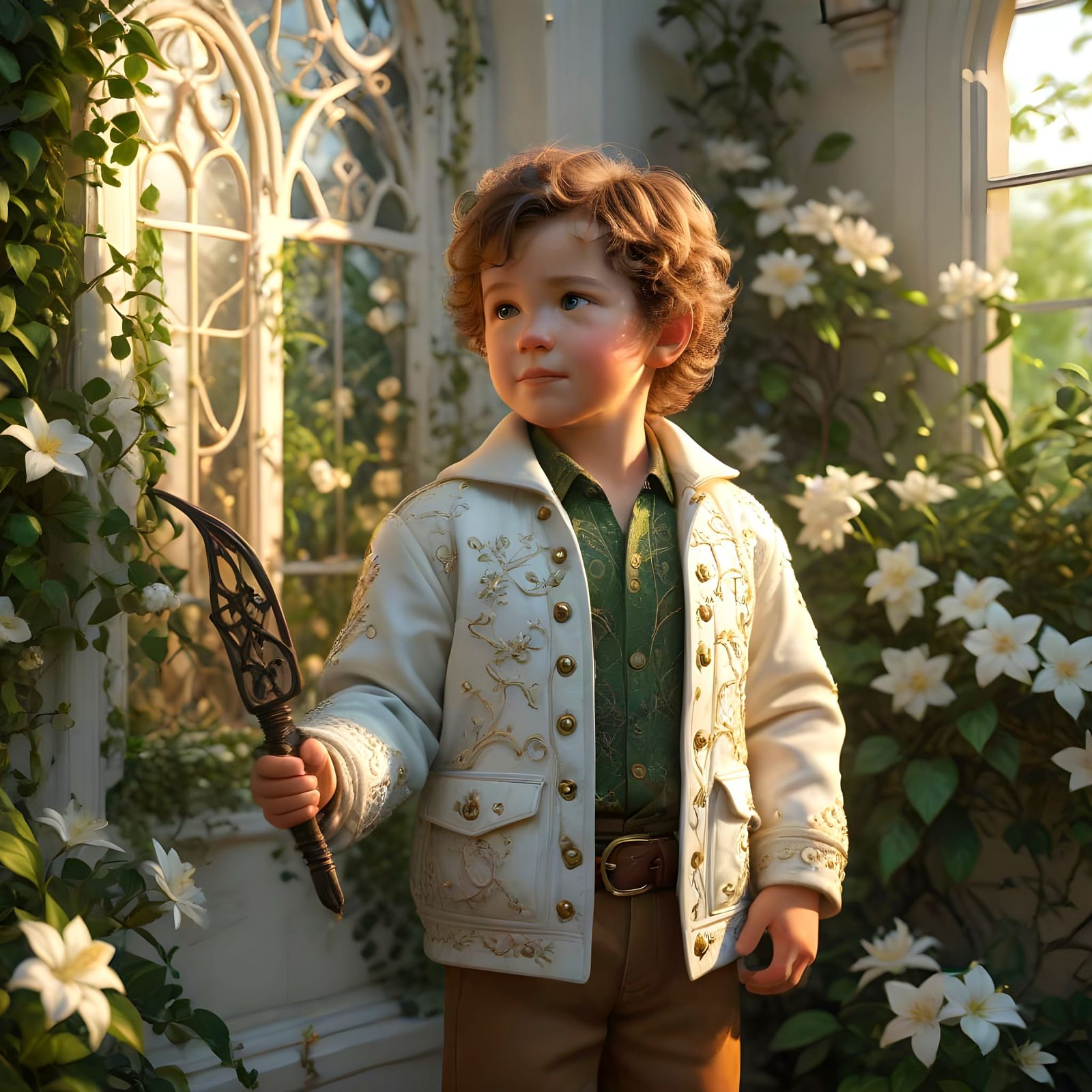 Surreal Child Adventurer in Ornate Art Nouveau Setting