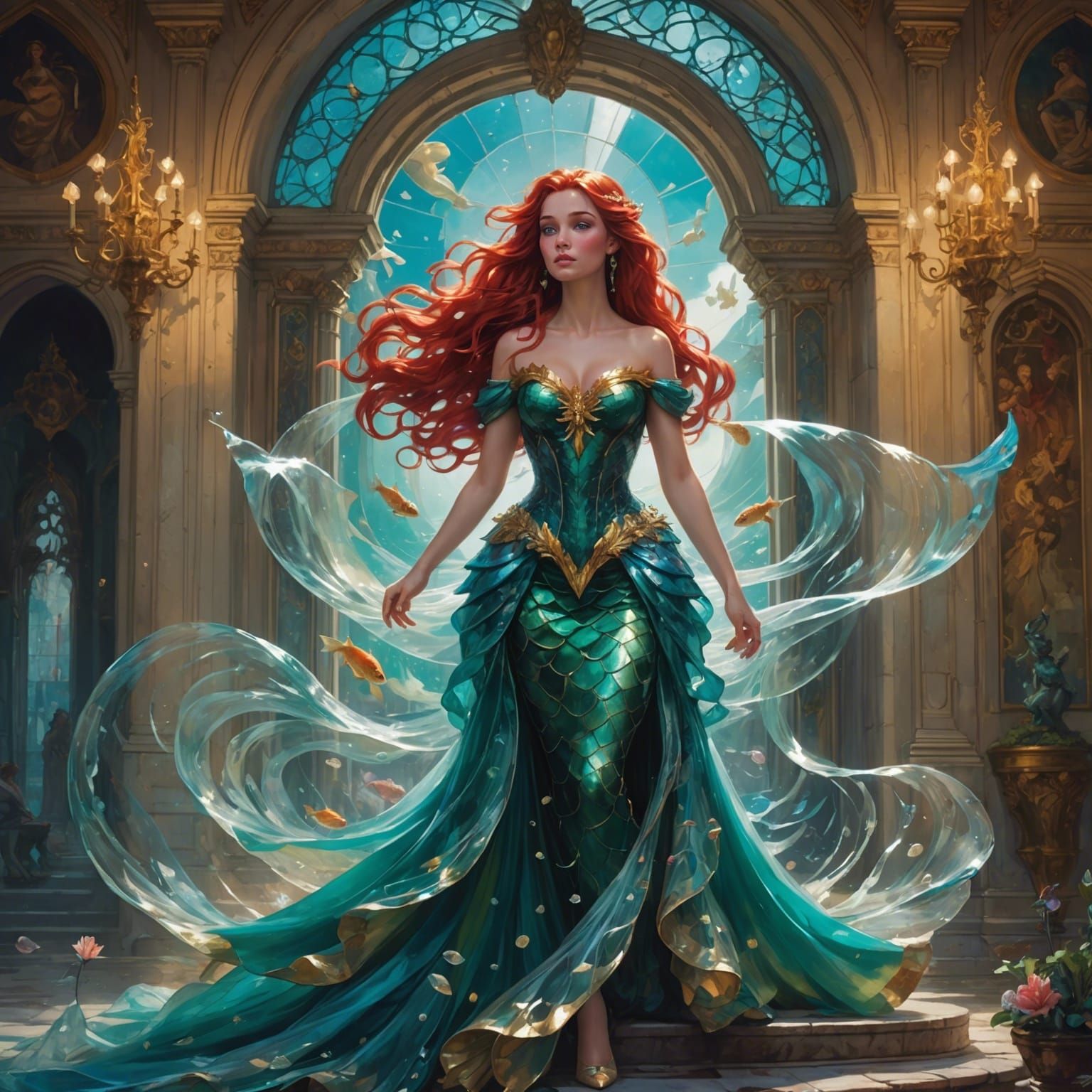 Little Mermaid Shatters Palace Doorway in Digital Art