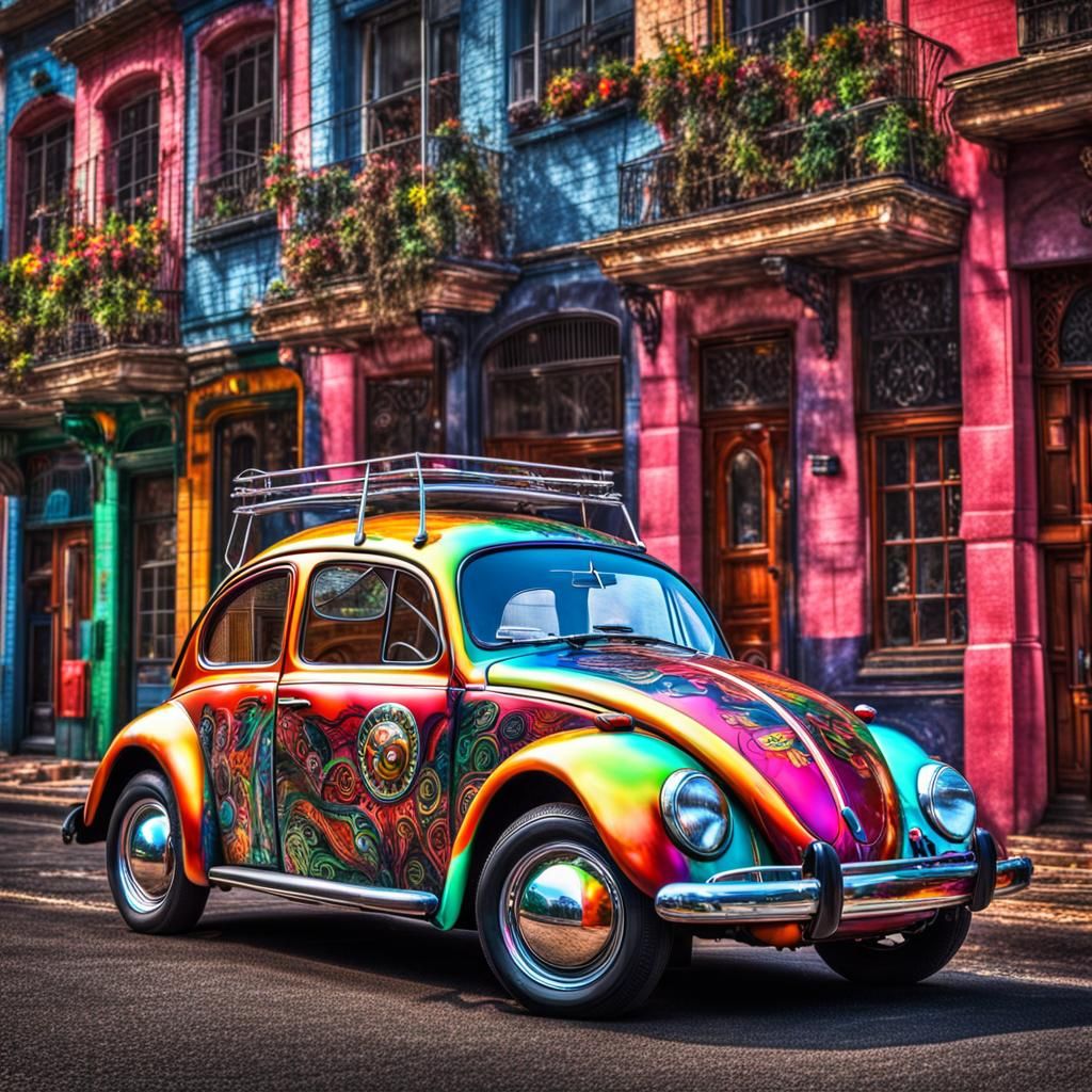 Hyperrealistic Colorful Volkswagen Beetle in HDR